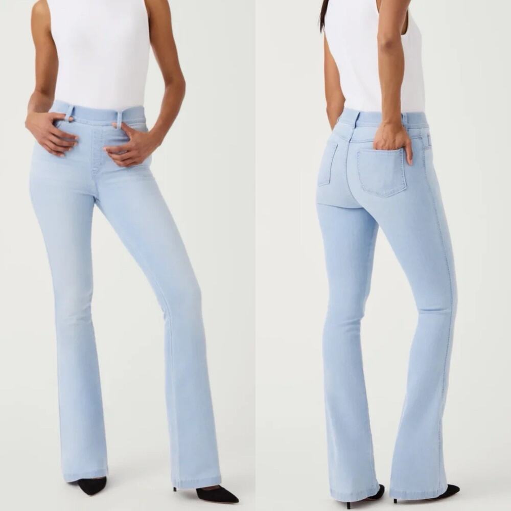 Spanx New Retro Light Blue Pull On Stretch High Rise Flare Jeans Medium Tall